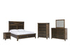 Wyattfield California King Panel Bed with Mirrored Dresser, Chest and Nightstand