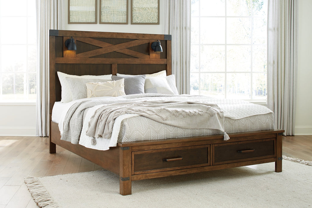 Wyattfield California King Panel Bed with Mirrored Dresser, Chest and Nightstand