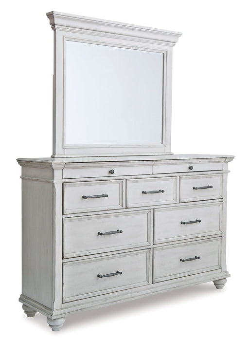 Kanwyn King Panel Bed with Storage with Mirrored Dresser, Chest and Nightstand