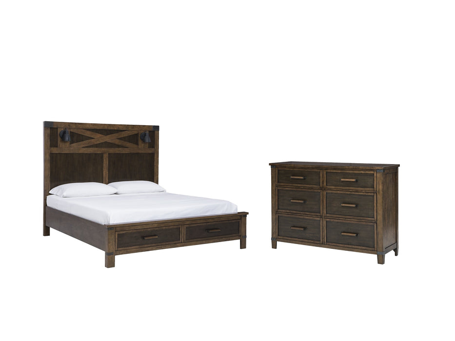 Wyattfield California King Panel Bed with Mirrored Dresser