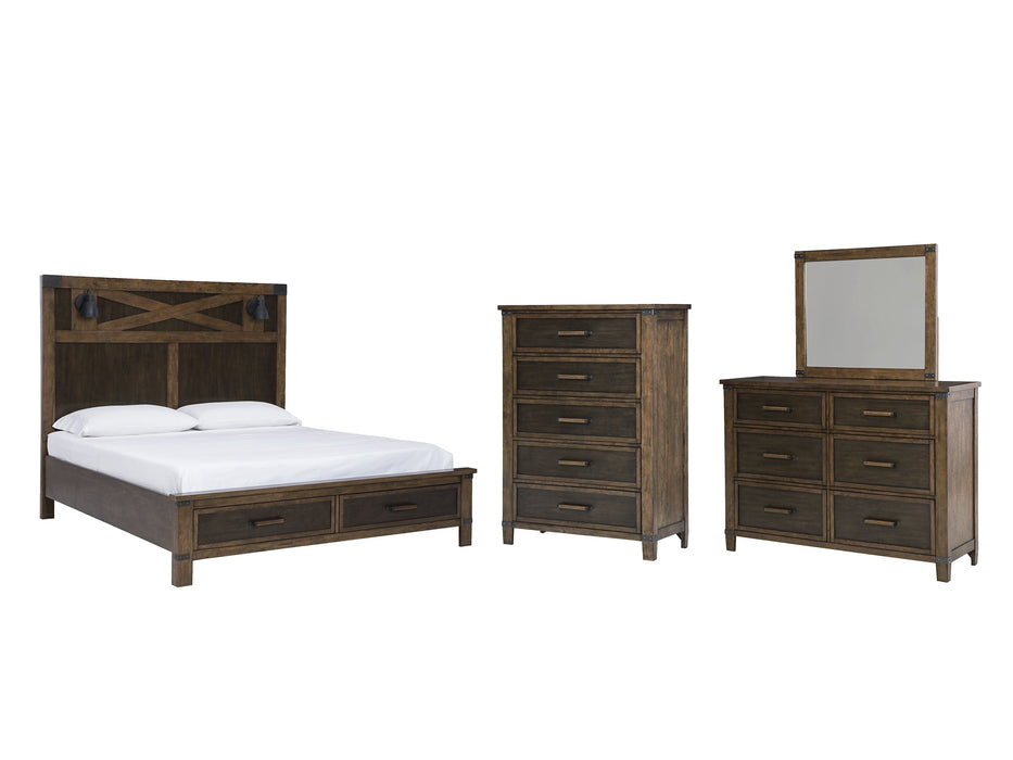 Wyattfield Queen Panel Bed with Storage with Mirrored Dresser and Chest